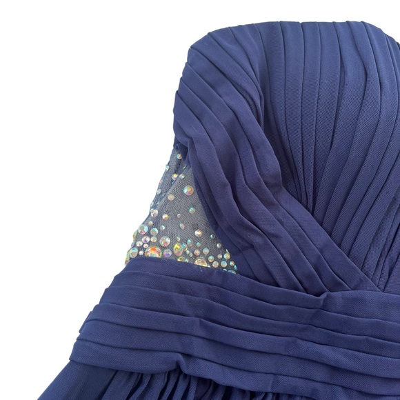 JVN By JOVANI Women’s 8 Navy Rhinestones Ruched Strapless Empire Gown #JVN21713A - Picture 7 of 16